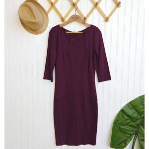 Ronen Chen Knit Sheath Dress Size 6 New Plum Purple 3/4 Sleeves Viscose Blend